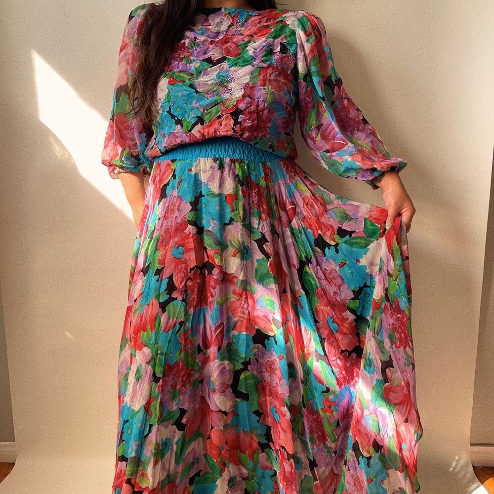 Diane Freis Floral Silk Dress